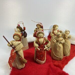7 Vintage Kurt Adler Corn Husk Christmas Ornaments Maidens Ladies Women 5-5.5 in